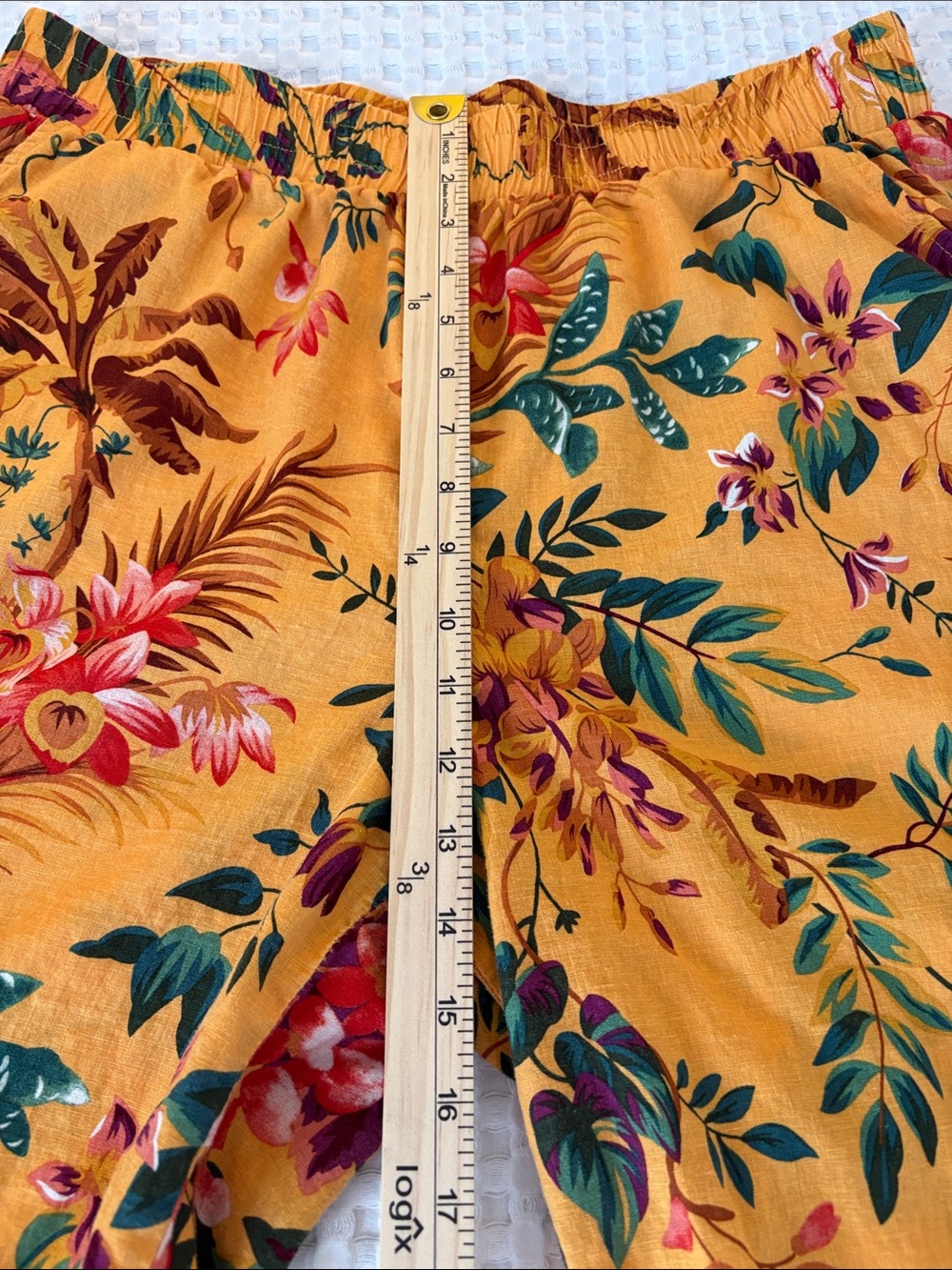 RACHEL Rachel Roy Linen Resort Mustard Yellow Tropical Wide Leg Pants SZ XL - Picture 7 of 9